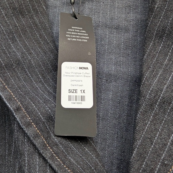 NEW! FASHION NOVA 'Nour' Pinstripe Cuffed Oversized Denim Blazer Jacket - Picture 13 of 14